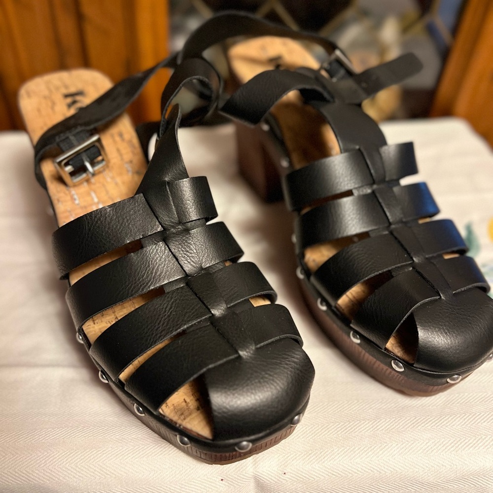 Kork-Ease Black Leather Mules
